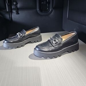 Chelsea & Violet Black Loafers with Metallic Buckle